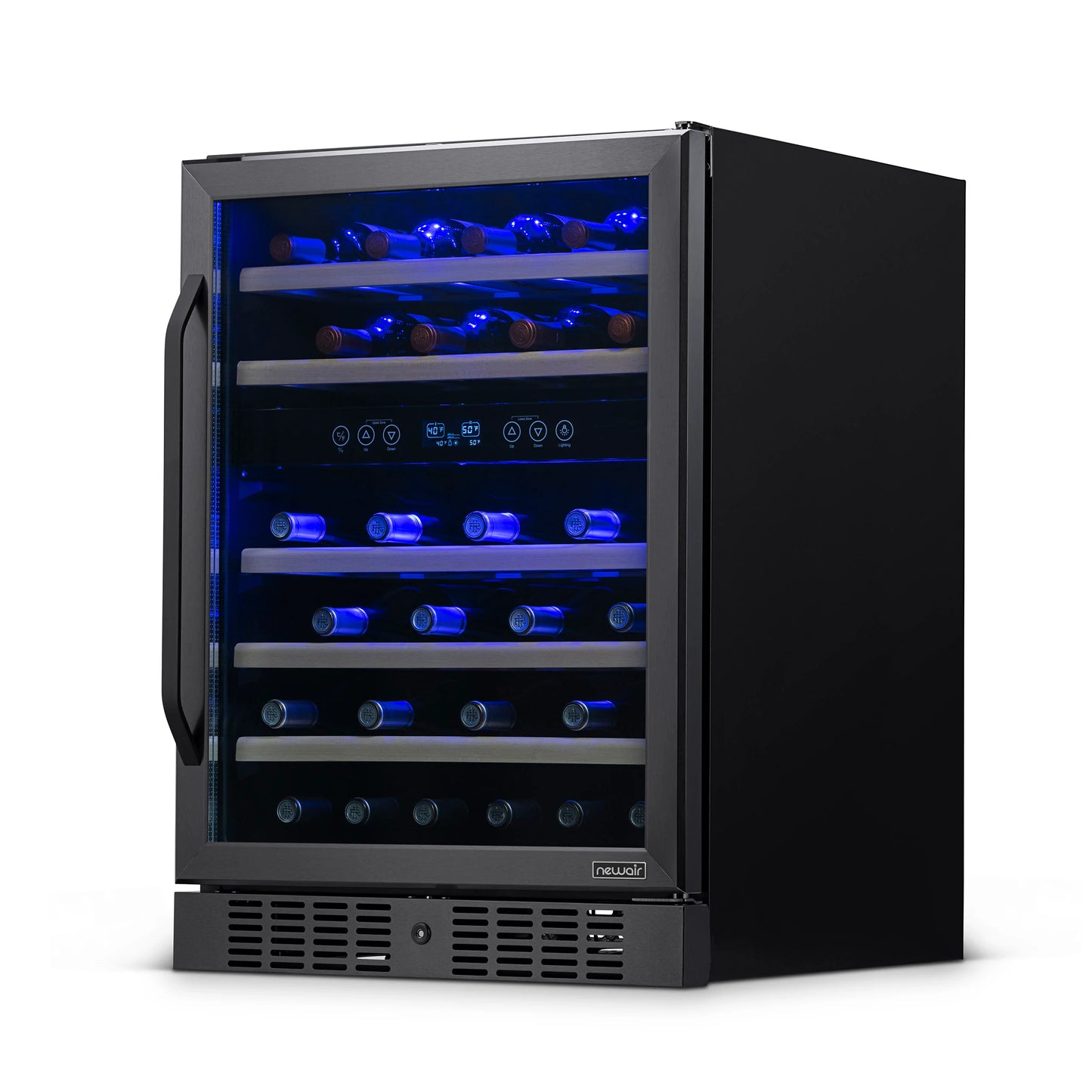 Newair 24” Built-in 46 Bottle Dual Zone Wine Fridge in Black Stainless Steel