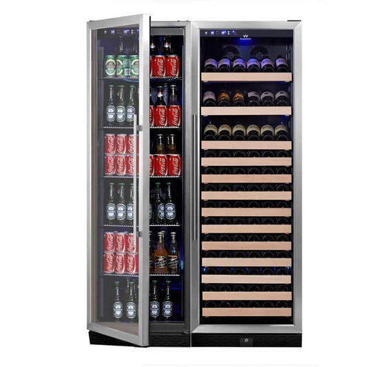 72" Large Wine And Beverage Cooler Drinks Combo With Clear Door Stainless Steel